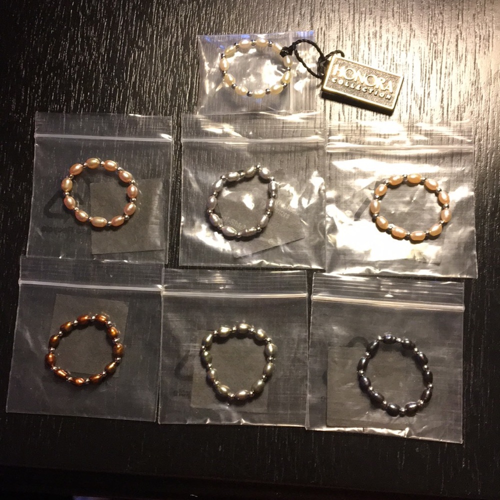 Set of 7 Honora Cultured Pearl & SS Stretch Rings